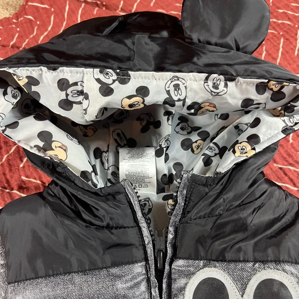 Kids Disney Mickey Mouse Puffer Vest Hooded Ears Sparkle Gray‎ Size 3T